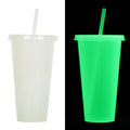 A tall 720ml luminous Halloween-themed plastic cup with a straw, showing colourful design.