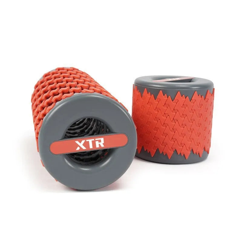 Adjustable telescopic foam roller extended to 45cm length in red colour
