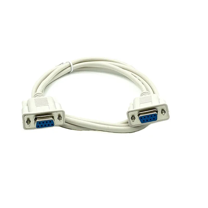 DB9 female to female RS232 serial port cable, 1.5 metres long, milky white colour.