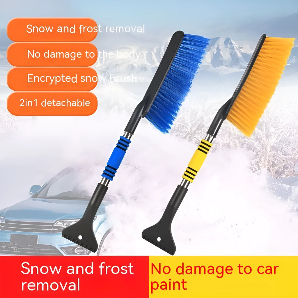 Winter car snow scraping brush with long handle in yellow and blue colour options