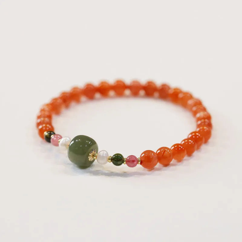 Round bead bracelet made from deep cherry red Southern Red Agate with ethnic retro style