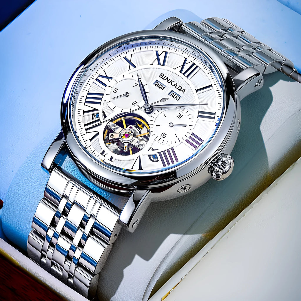 Men's stainless steel automatic waterproof watch with business style design