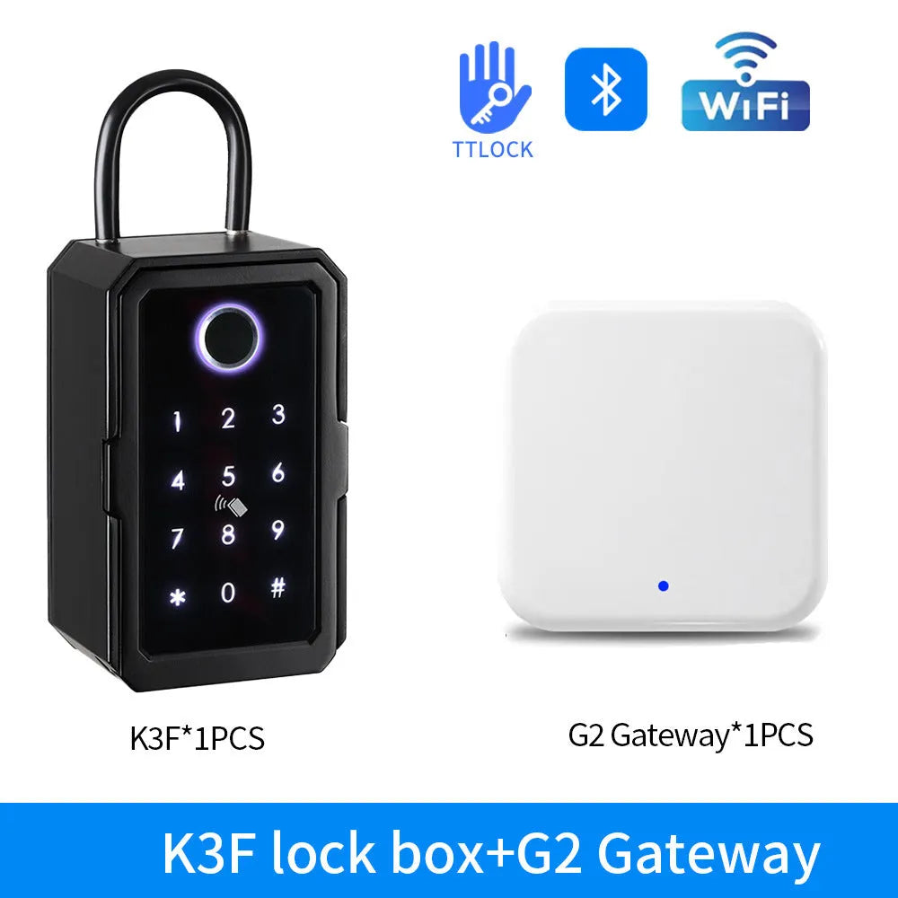Smart key box with fingerprint reader, keypad, and card slot for access control