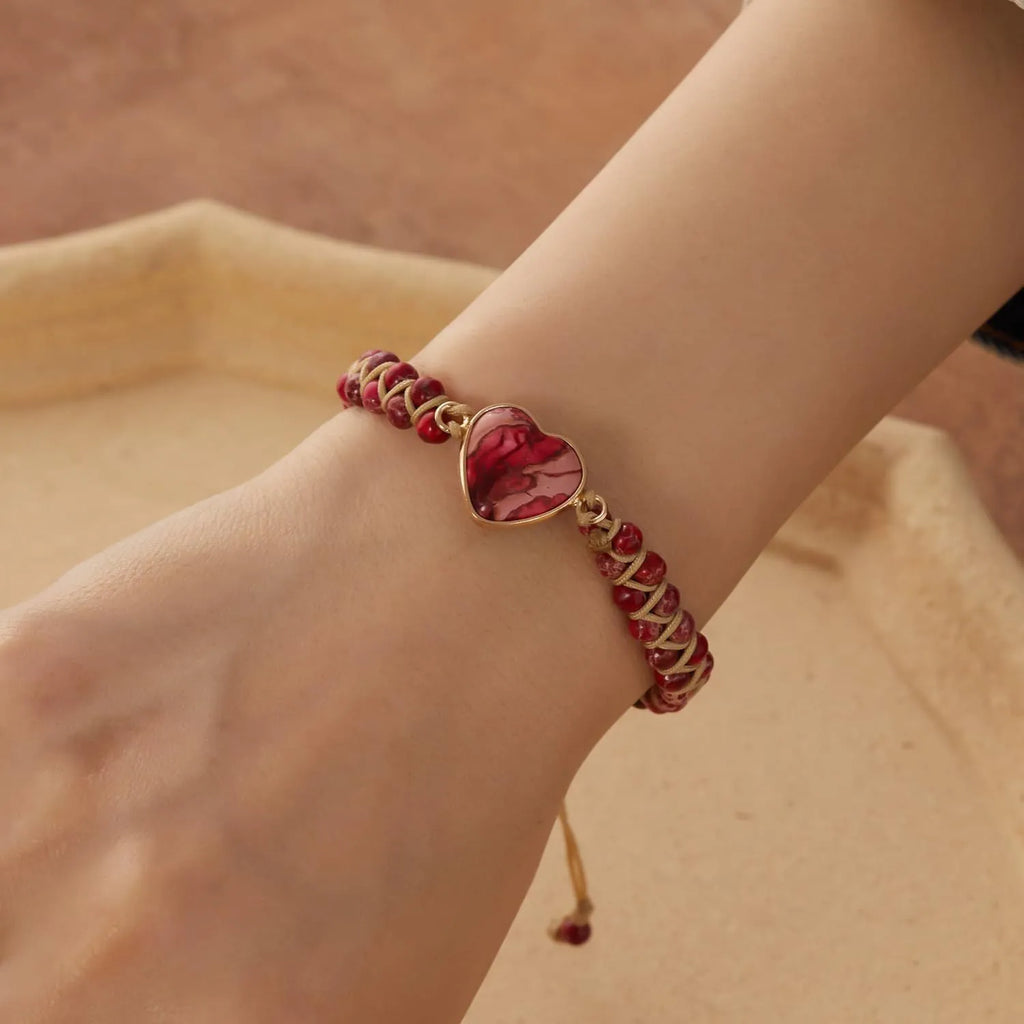 Vintage handmade braided rope inspirational bracelet with geometric ring for women