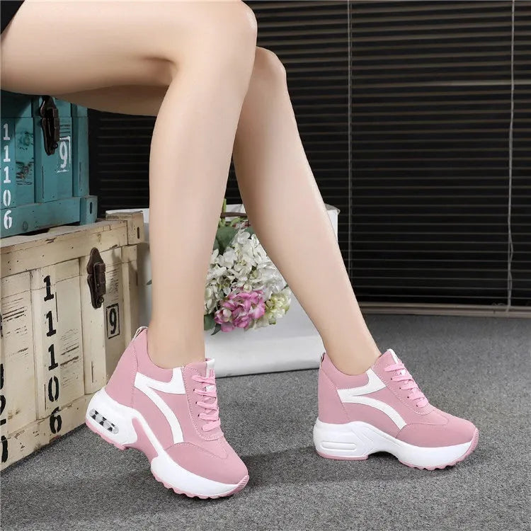 Women's white wedge platform shoes with PU upper round toe and 6-8CM heel