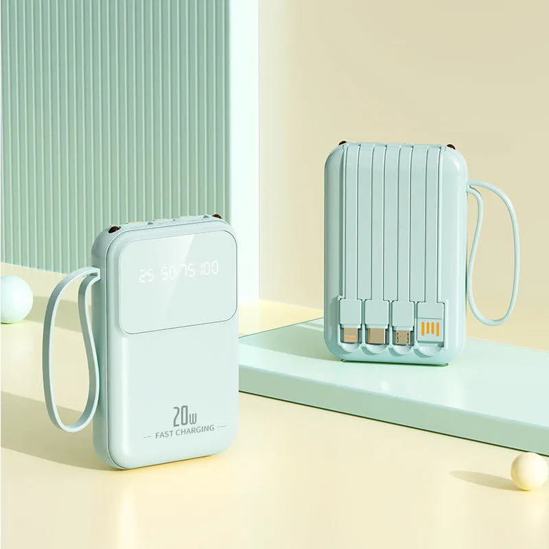 20000 MA mini power bank with colour screen in beige, plastic shell, compact 101.5x66x28mm size