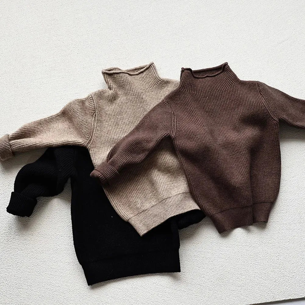 Autumn kids sweater turtleneck pullover in beige – wool blend fabric for boys ages 12 months to 6 years