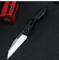 Black folding fruit knife with D2 steel blade and aluminium handle for camping