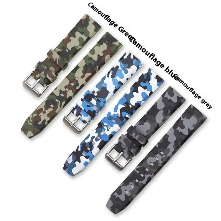 Green camouflage silicone watch strap with universal flat head lugs