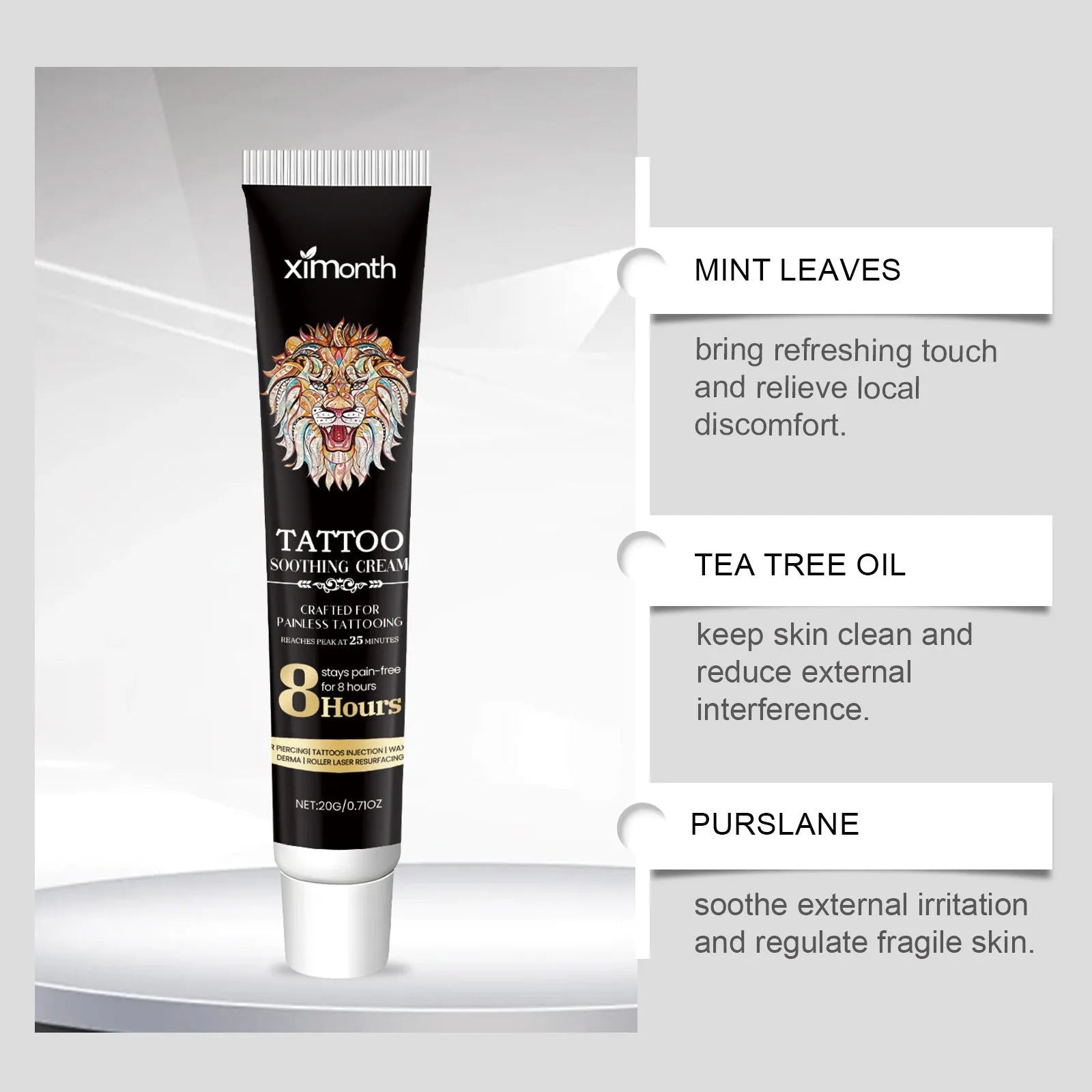 20g tattoo soothing neck cream tube with botanical ingredients for aftercare