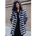 Women's zebra stripe faux fur overcoat with artificial mink hair fabric, mid-length design