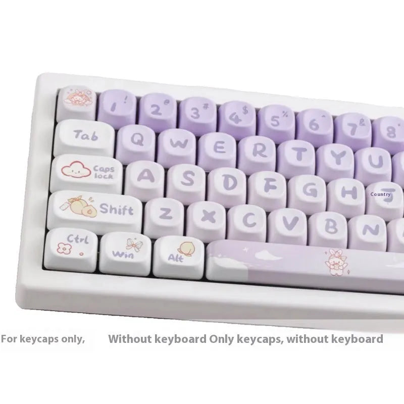 PBT gradient purple rabbit themed mechanical keyboard key caps on a keyboard