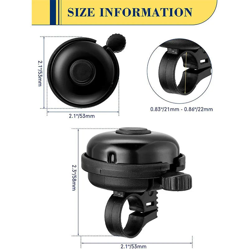 Black bicycle flat bell with 58mm diameter for mountain bike handlebars