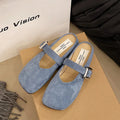 Women's flat closed toe square head slippers in four colour options with rubber sole