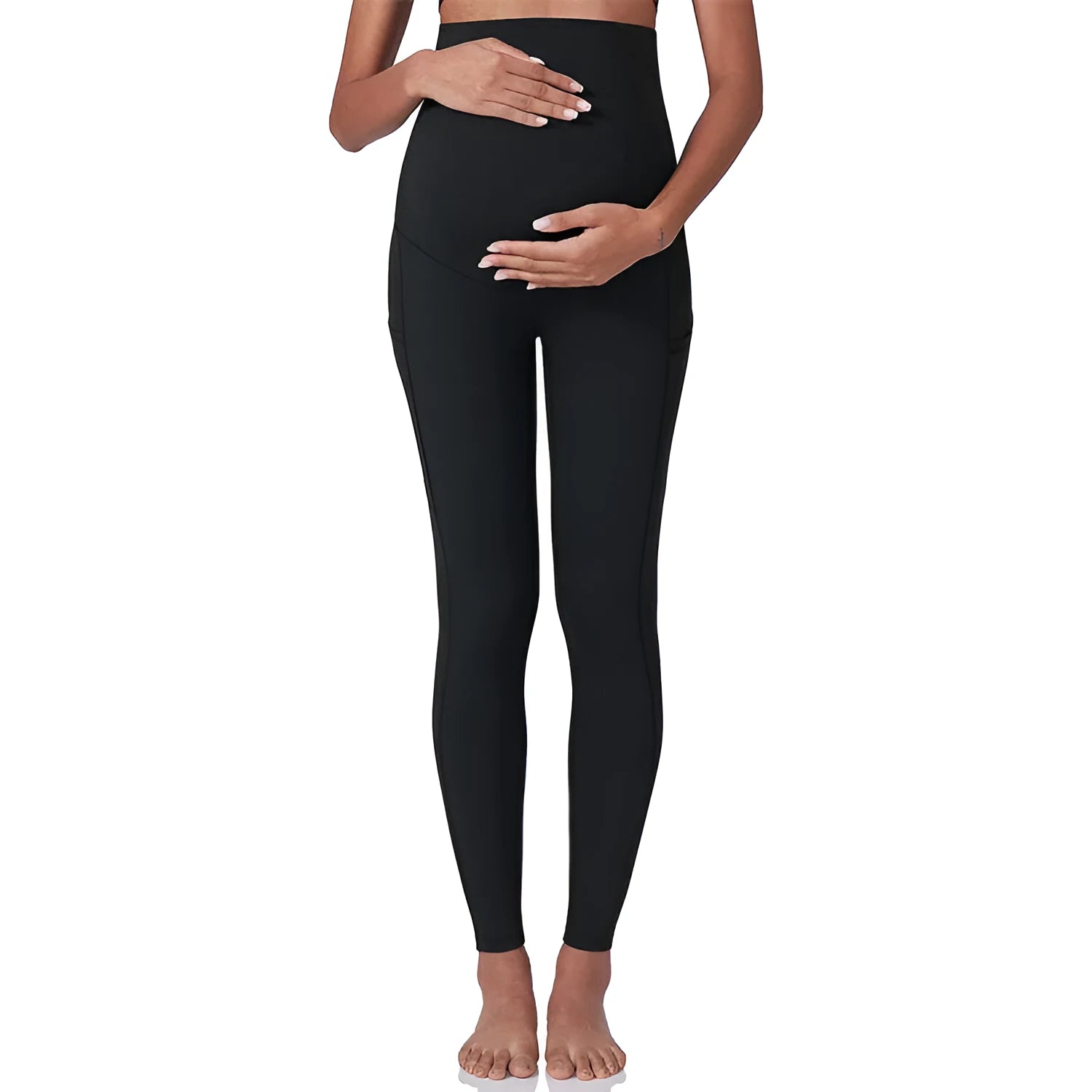 Antenatal yoga workout exercise pants in black, high elasticity polyester, tight fit with abdominal support