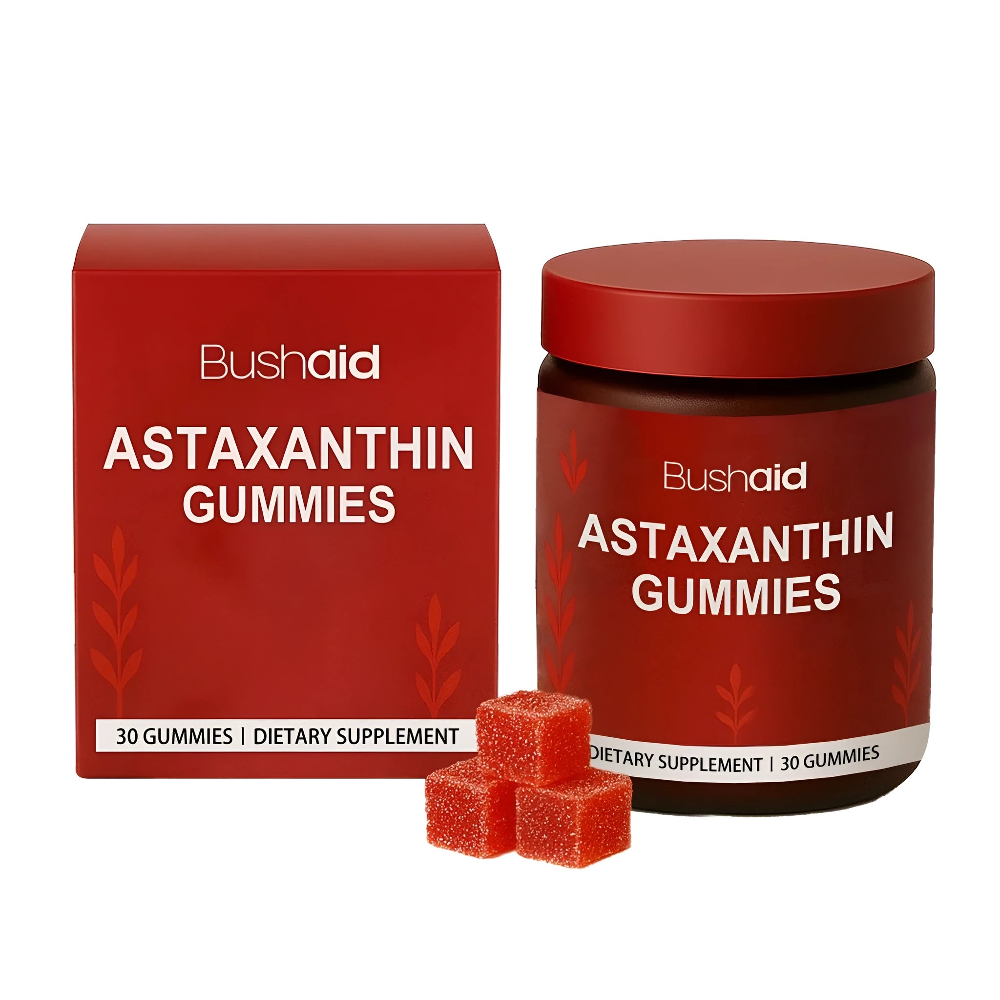 Pack of 30 astaxanthin supplement gummies containing 12mg astaxanthin with Vitamin C and Zinc