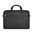 Black Oxford cloth laptop handbag with multiple compartments and a lock, shown in 14-inch and 15.6-inch sizes.