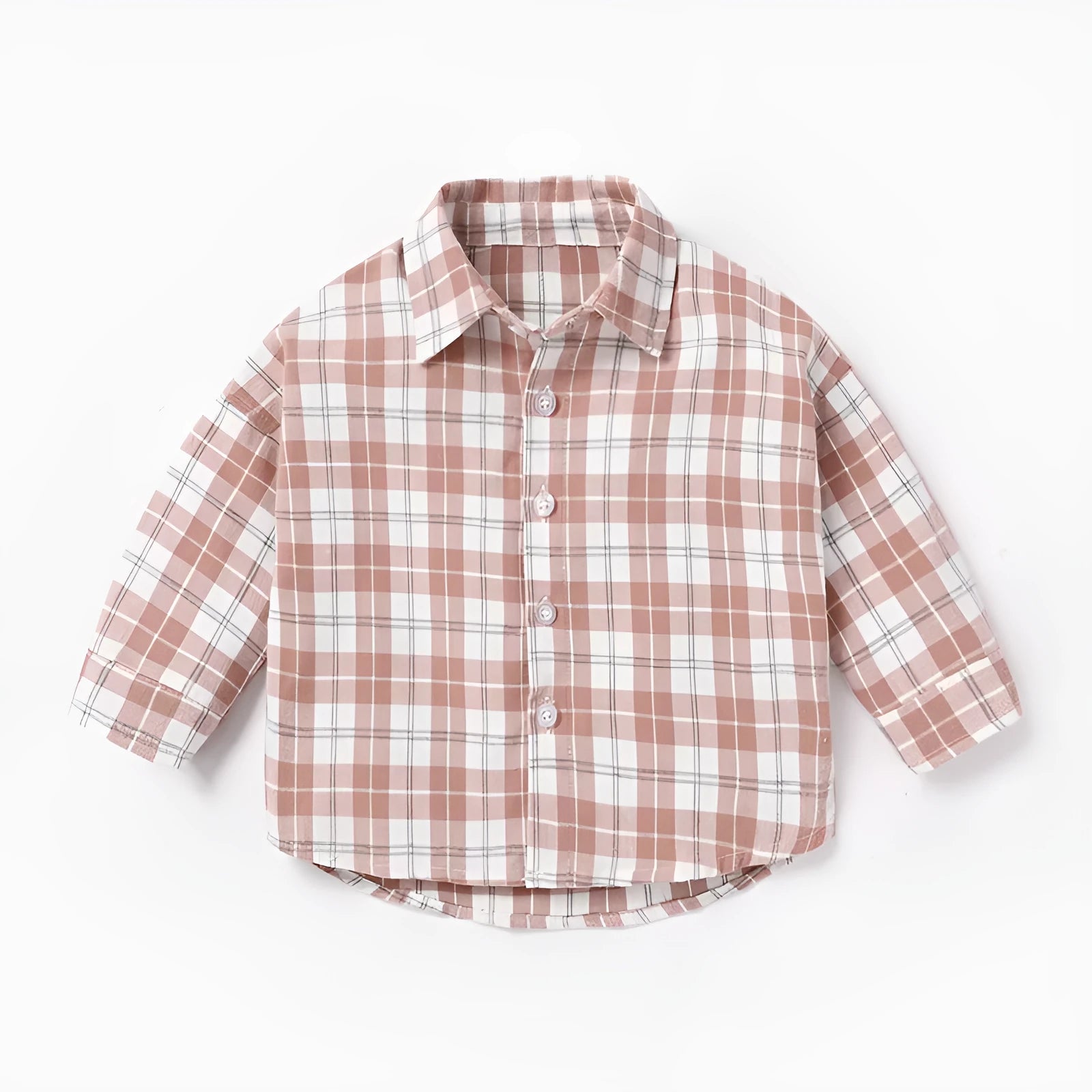 Boy's long sleeve cotton shirt with lattice design in khaki, available in multiple sizes
