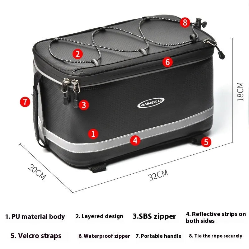 Black waterproof 12 litre car storage bag for bicycle rack equipment organisation