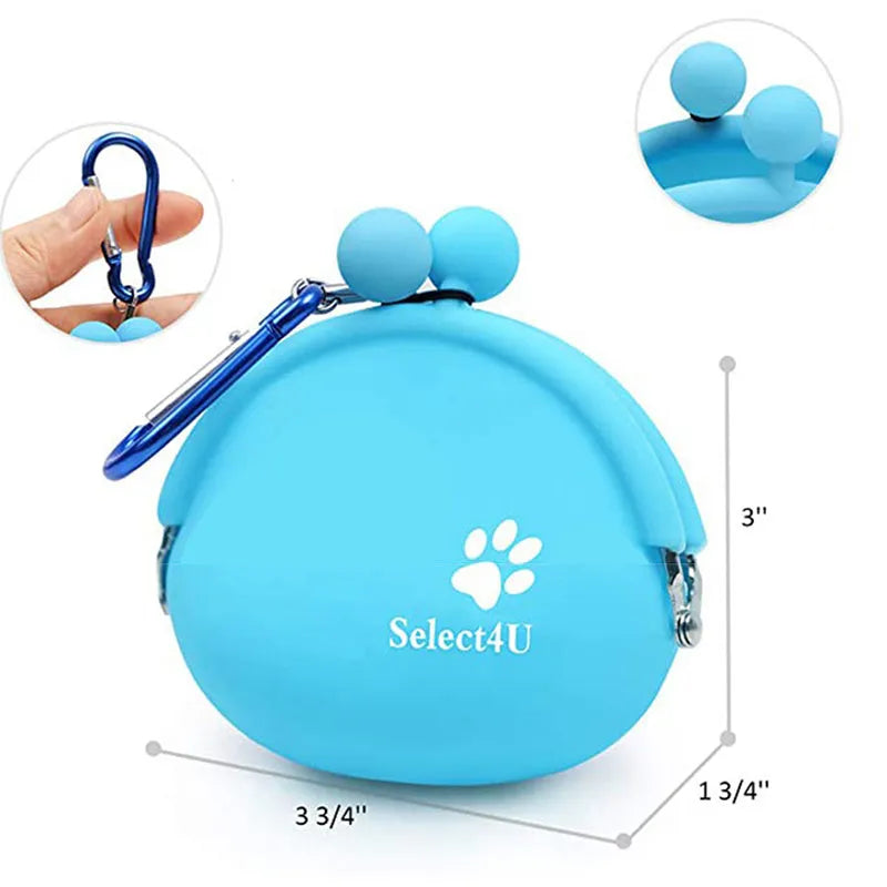 Silicone dog treat waist pouch in blue with hook-and-loop closure