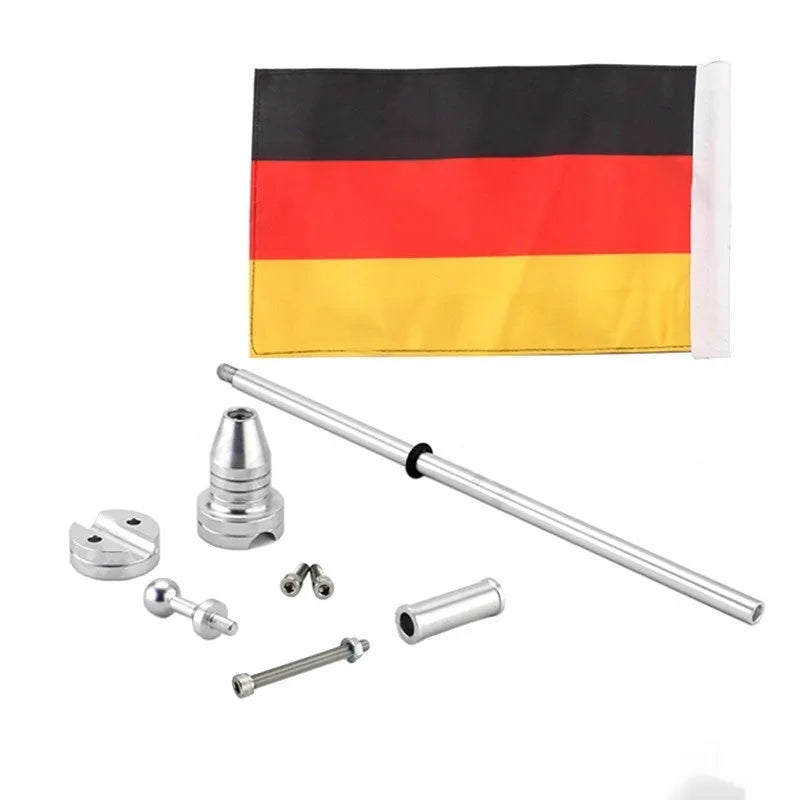 Motorbike side box bumper flagpole mount for luggage racks in black or silver finish
