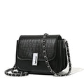 Green soft square women's cross-body shoulder bag with chain strap and external pockets.