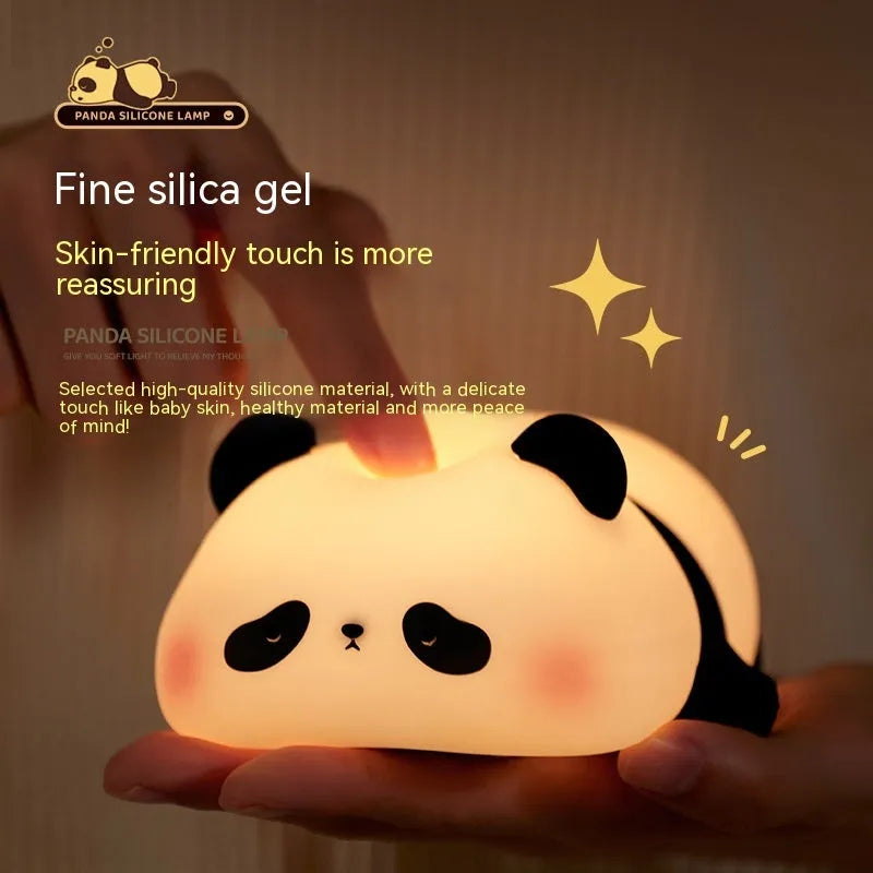 Cartoon panda night light with USB charging cable and warm white LED glow