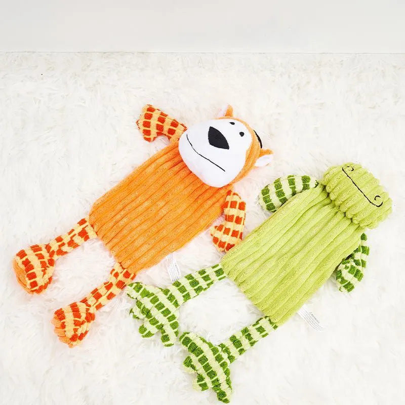 Green and orange Immortal Squeaker plush dog toy for aggressive chewers with internal squeaker