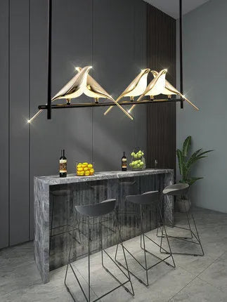 Modern simple iron chandelier with aluminum body and adjustable height for hall lighting.