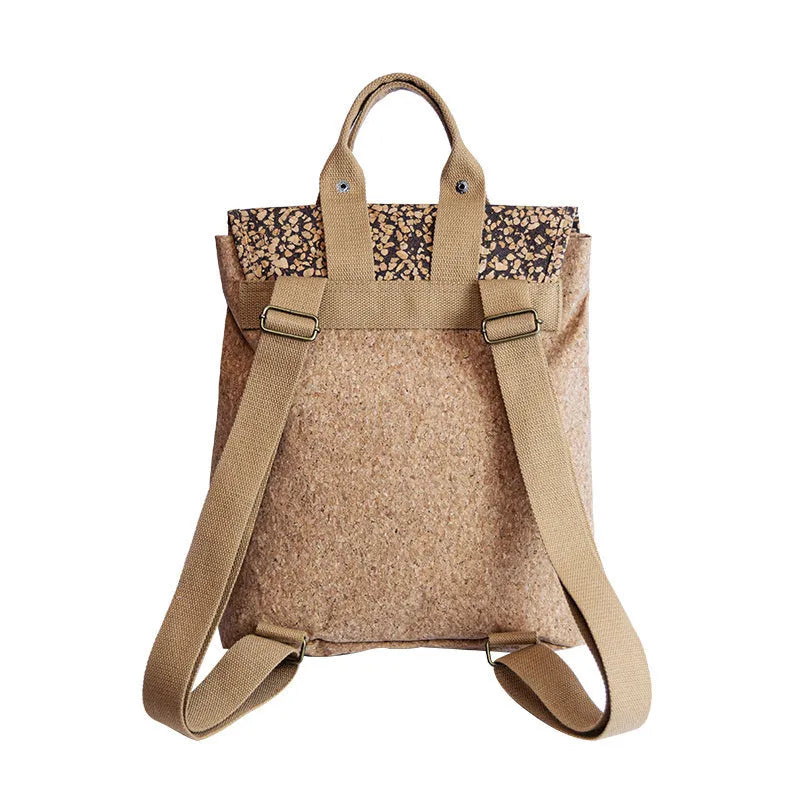 Coffee grounds cork casual backpack with solid colour and splicing details, ultra-light design for leisure travel