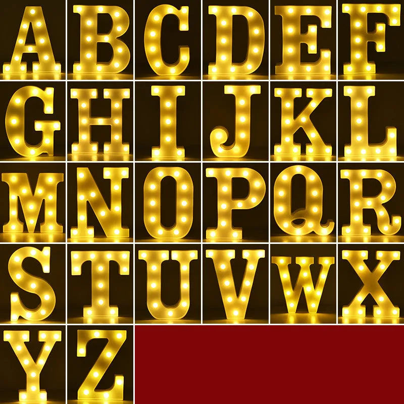 Plastic LED alphabet letter lights for birthday and proposal decorations measuring 22cm height