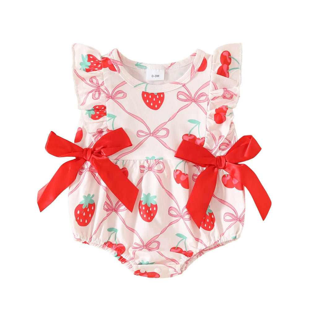 Baby girls summer romper in red knitted polyester, sleeveless triangle jumpsuit with hidden hook closure