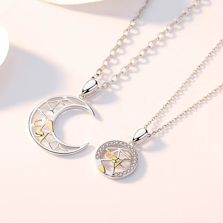 Sun and moon copper necklace set with electroplated finish and cross chain