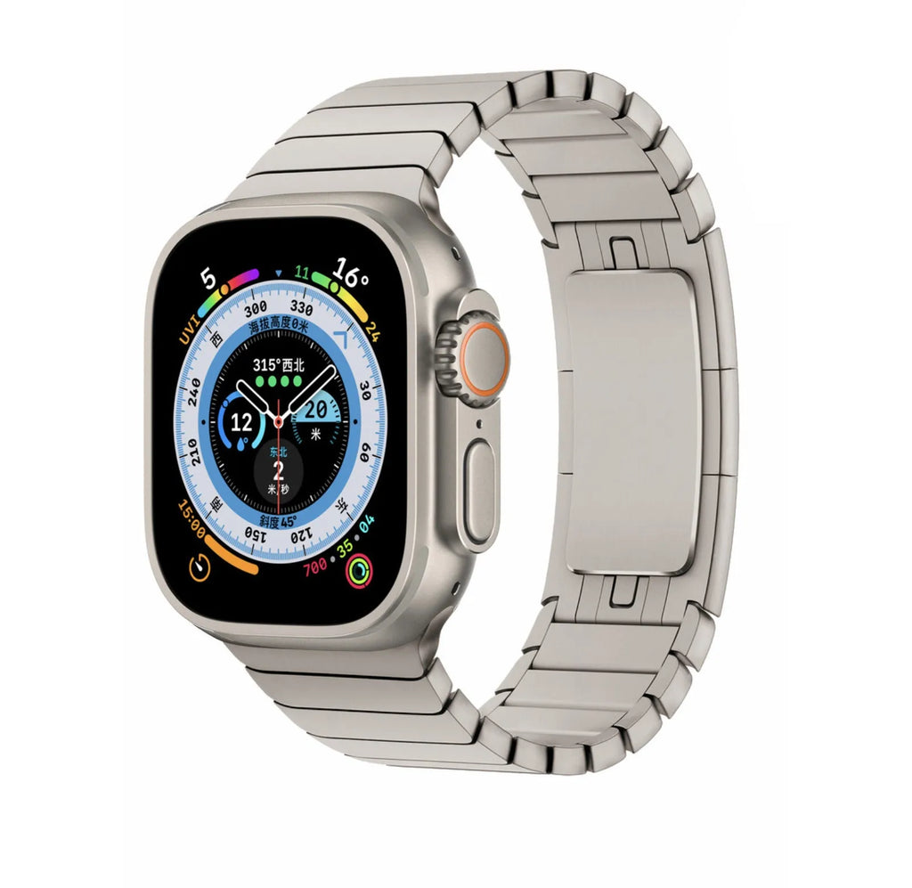 Stainless steel strap with bow buckle suitable for Apple Watch 8, 316 metal band in silver