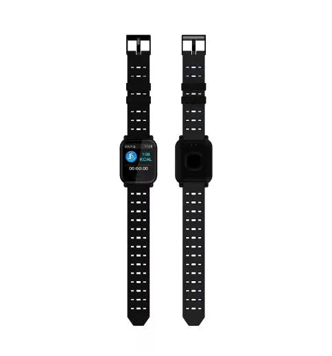 A6 smart bracelet with colour screen and black silicone strap on a wrist.