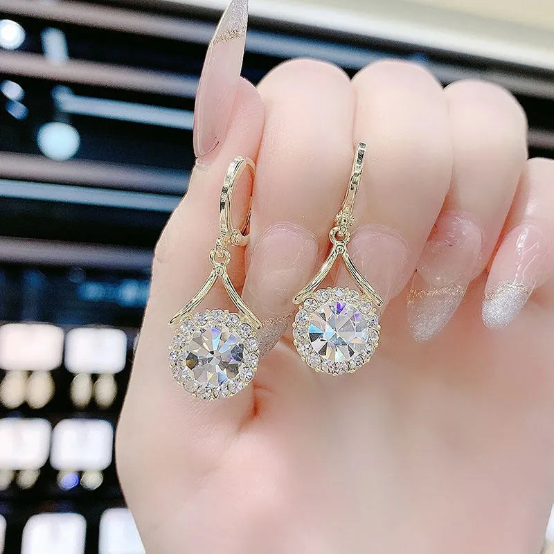 Geometric alloy rhinestone earrings in round ring design for women fashion OL style