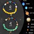 Natural stone beaded bracelet set for zodiac signs with adjustable slip knot closure.