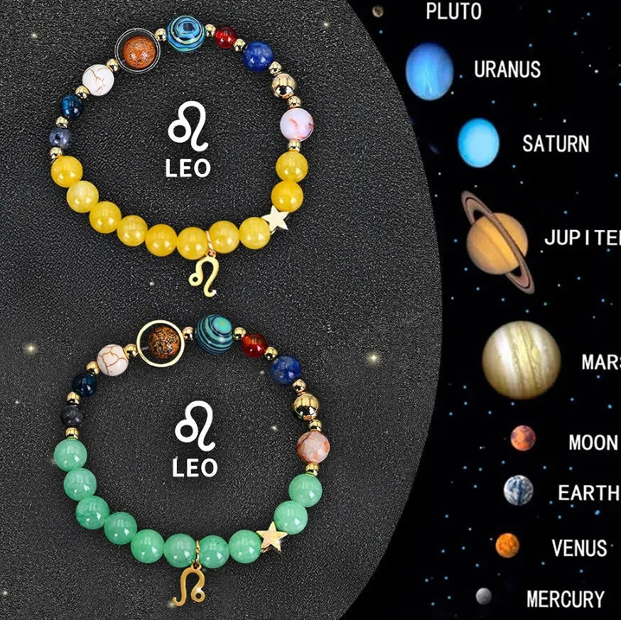 Natural stone beaded bracelet set for zodiac signs with adjustable slip knot closure.