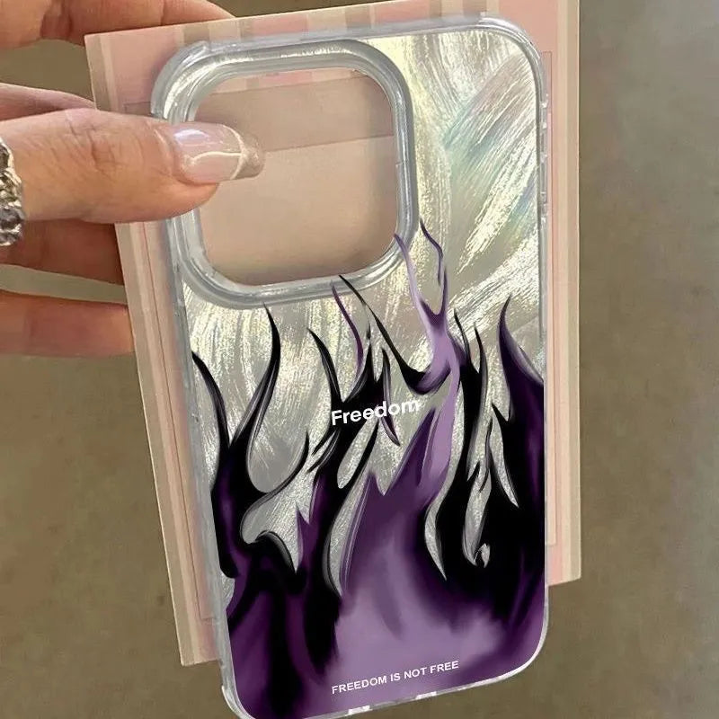 Silicone iPhone case with colourful flame designs showing full wrap-around protection for Apple phones