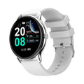 Black Bluetooth smartwatch with a circular 1.28-inch screen on a silicone strap for health monitoring.