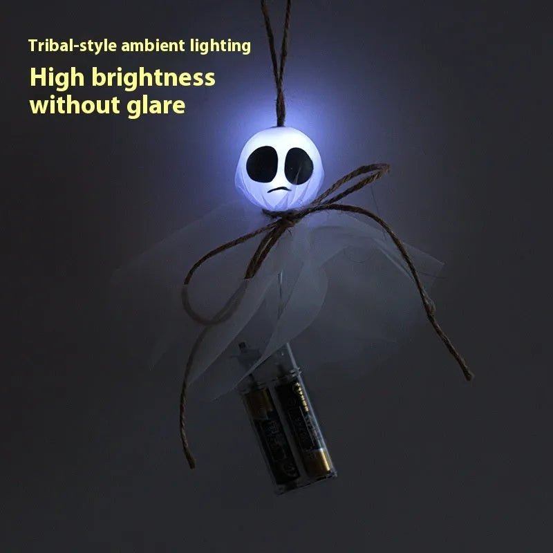Halloween ghost LED lighting chain with PVC shell and battery box showing coloured ghost designs