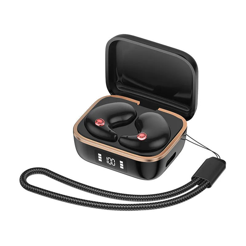 Mini J11 Bluetooth headset in black with charging bay, showing in-ear design and breathing light