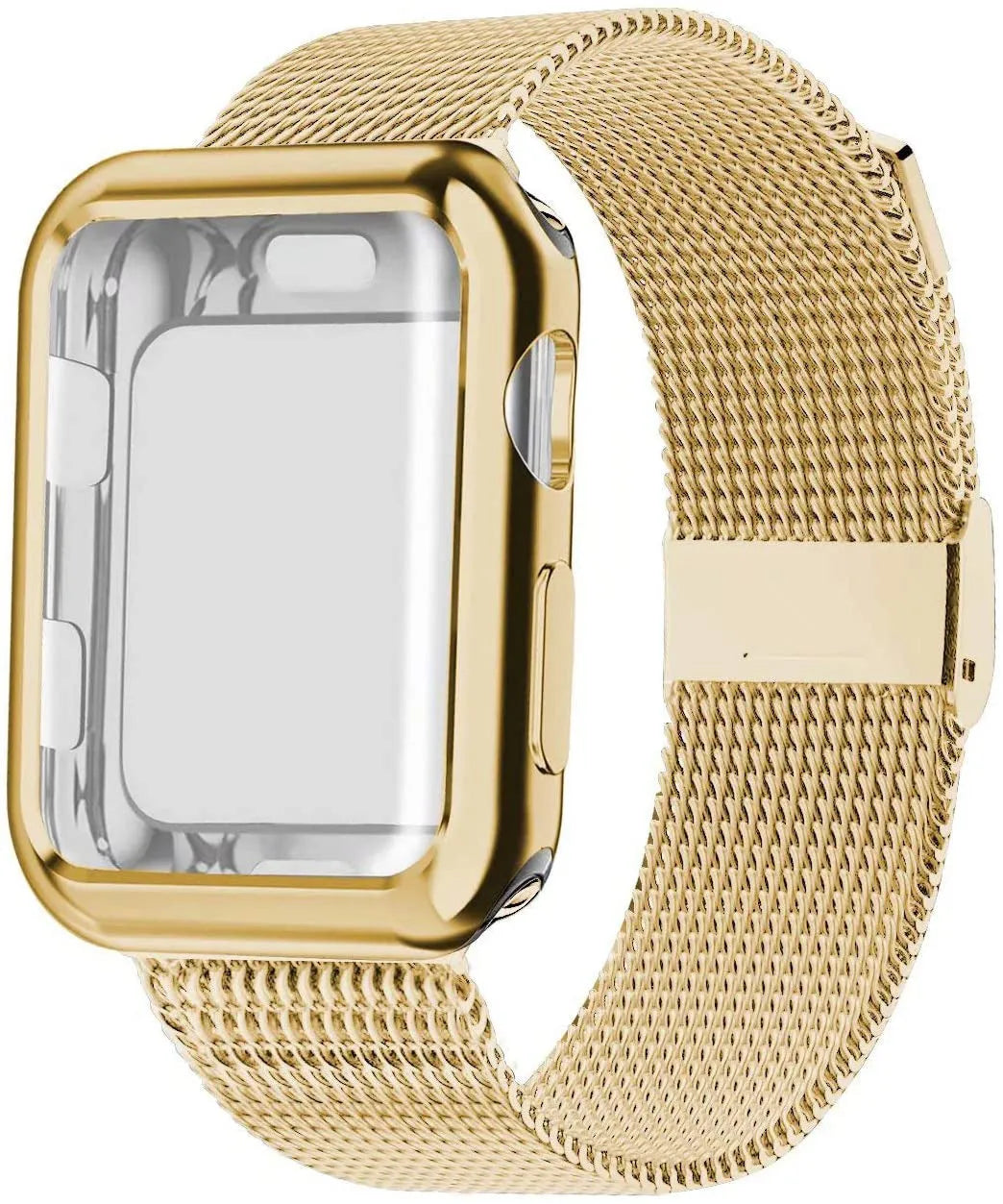 Apple Watch with black magnetic Milanese loop band showing adjustable magnetic clasp on wrist.