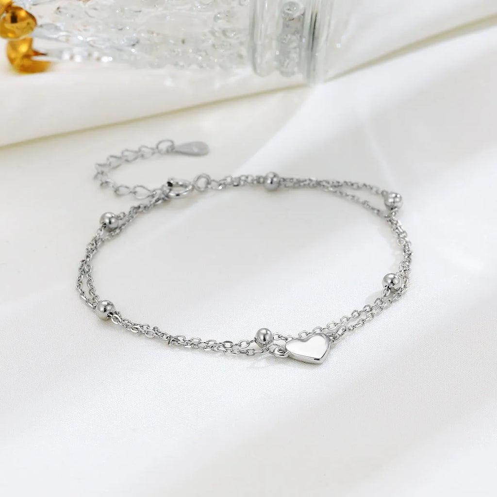S925 sterling silver heart double-layer bracelet for women simple style electroplated finish