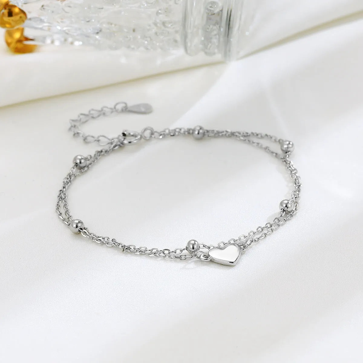 S925 sterling silver heart double-layer bracelet for women simple style electroplated finish
