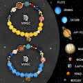 Two zodiac beaded bracelets with 8mm stone beads and silver zodiac charms on an elasticated cord.
