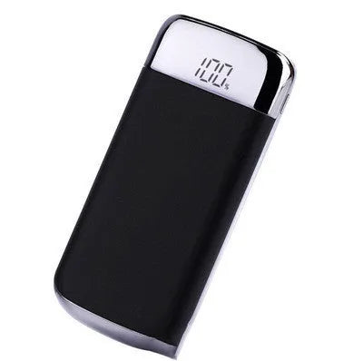 Square aluminium alloy power bank with digital display and multiple USB ports in select colours.