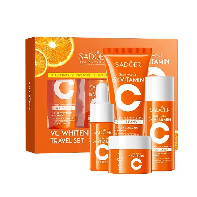 Five Vitamin C Whitening Moisturizing Travel Bag cleansing facial set in travel pack packaging