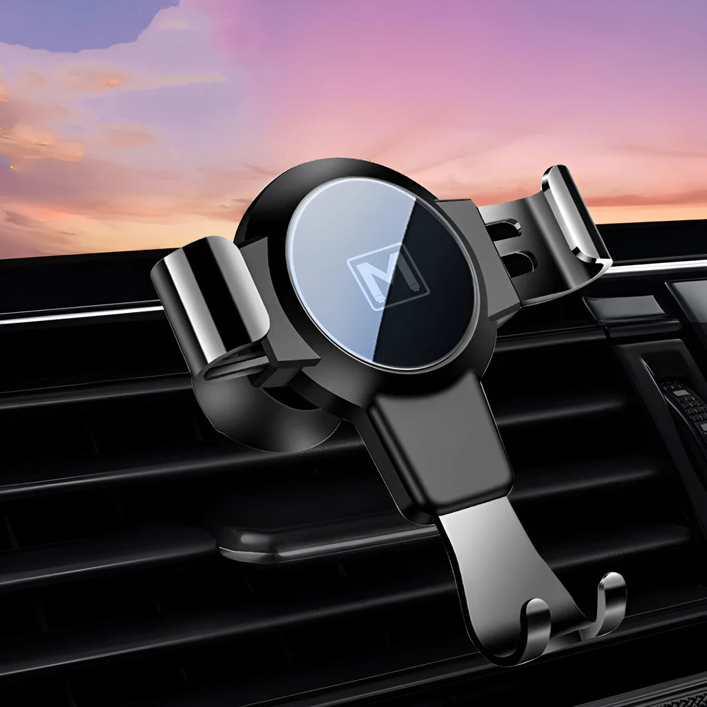 Black mirror-finish S4 ABS car air vent phone holder gripping a mobile phone