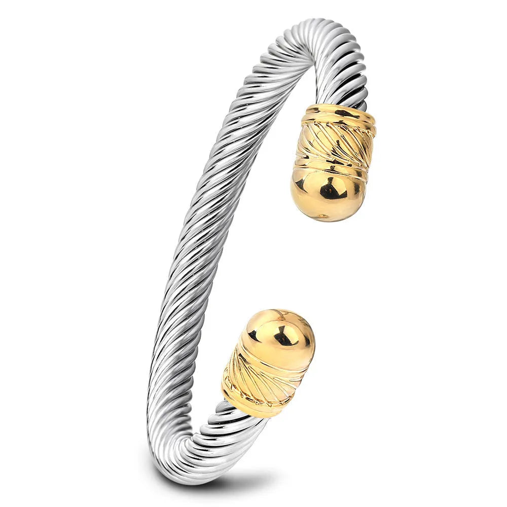 Titanium steel bracelet with 7mm cable opening in gold electroplated finish